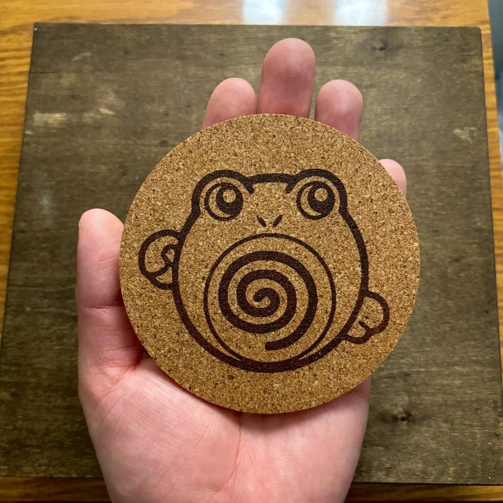 Pokemon Poliwhirl Face Laser Engraved Cork Coaster